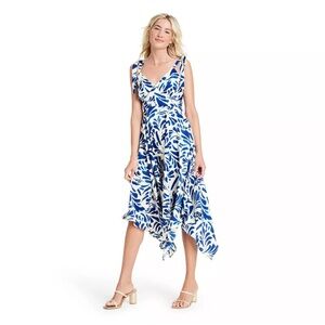 ALEXIS x Target BOTANICAL WHITE BLUE‎ FLORAL SLEEVELESS MIDI SUMMER DRESS M